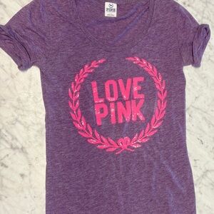 Victoria's Secret Purple Tee with Pink Logo Small